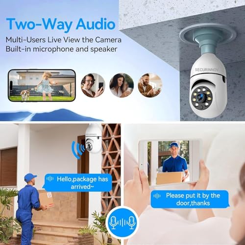 Image of securinnov 4MP WiFi Light Bulb Camera for Home Indoor | 360 View | Full HD | Color Night Vision | Motion Detection | Two Way Audio | Wireless Home Security Camera with Mobile App V380 Pro
