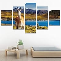SIGNWIN 5 Panel Canvas Wall Art Modern Art Animals Dramatic Elephants Giraffe Multicolor Photography Southwest for Home Decorations Ready to Hang - 60