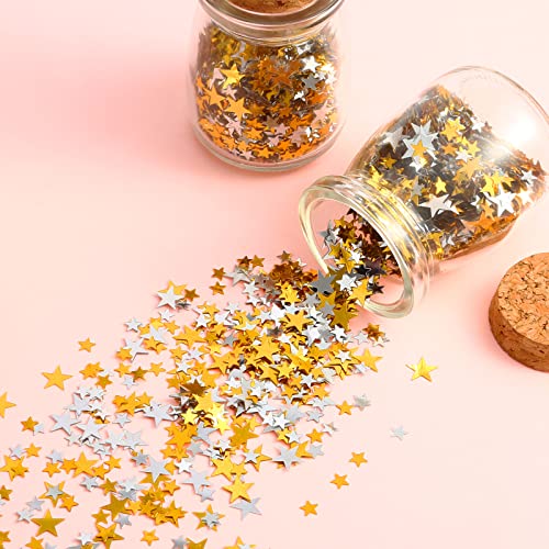 60 G Star Confetti Glitter Star Table Confetti Metallic Foil Stars For Party Wedding Festival Decorations (Gold Silver 60G, 10Mm And 6Mm) #TOP2