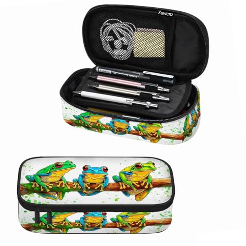 Image of Frog Pencil Holder Bag Splash Spotted Branches Exotic Watercolor Animal Pencil Case College Office School for Teens Boy Girl