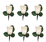 Angel Isabella Set of 6 White Rose Boutonniere with Pin for Prom, Party, Wedding