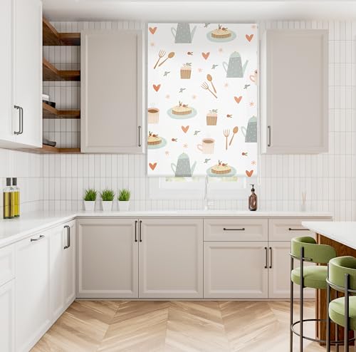 Blindecor Digital | Estor Enrollable Translúcido Estampado |Familia Cocina| Modelo C-TETERIA | 130 x 180 cm (Ancho por Alto) Tamaño de la Tela 126 x 175 cm | Estores para Ventanas
