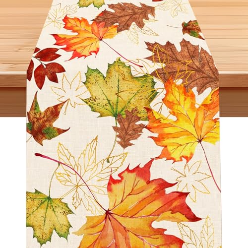 Herbst Tischläufer, Ahornblätter Blätter Herbstdeko Tischdecke, Saisonnal Küche Tisch Dekoration, Herbst Blätter Tischdeko, Hessian-Tischdecke, Thanksgiving Drinnen Urlaub Party Dekor, 33x183 cm