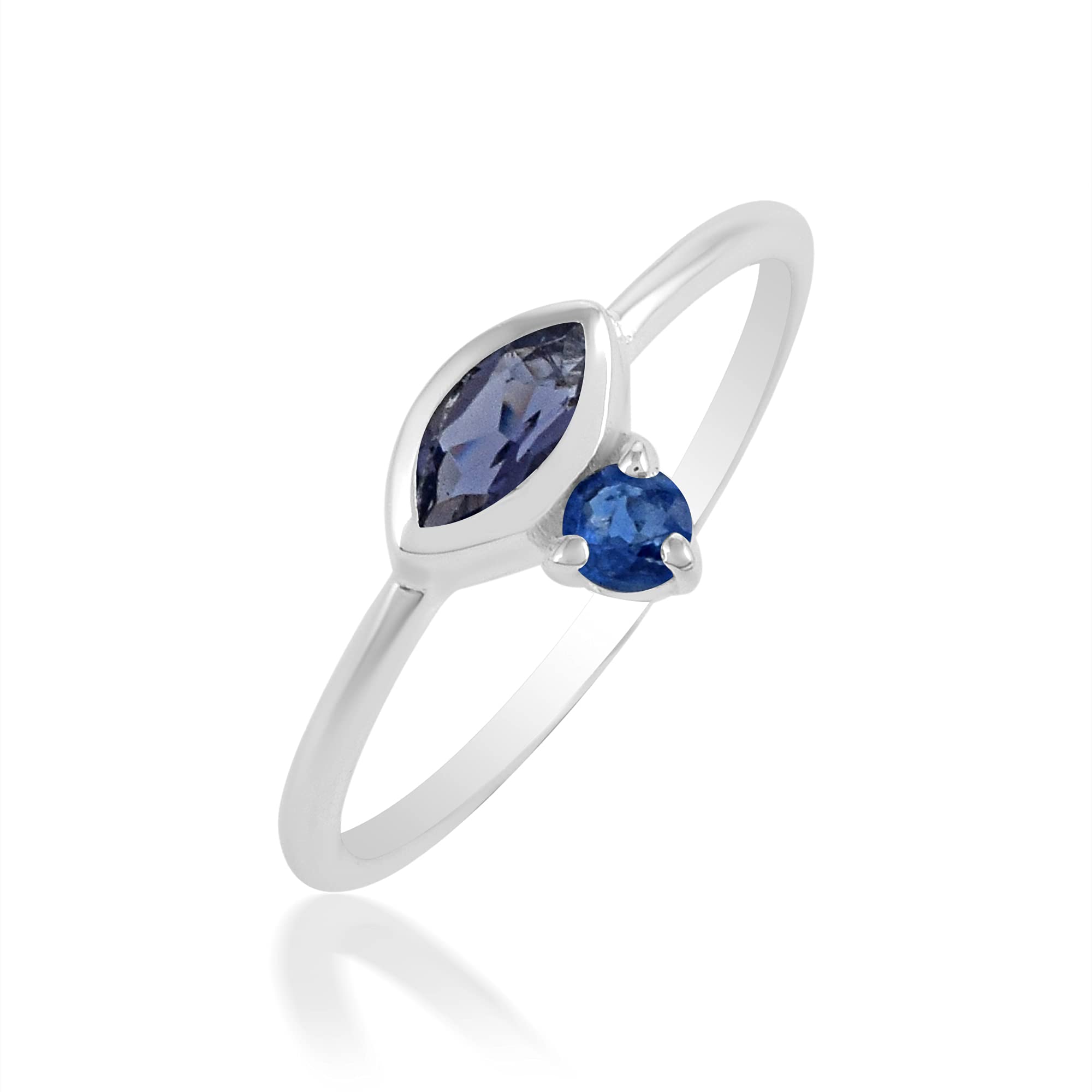 Anello da donna in argento Sterling 925 con zaffiro blu, anello con pietra portafortuna di settembre, anello in argento minimale marquise e rotondo, gioielli fatti a mano
