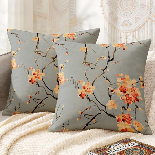 Zongbi Oriental Cherry Blossom Floral Decorative Pillow Covers Set of