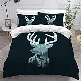 MUMAGI Housse de Couette 220X240 cm Cerf Ultra Doux Hypoallergique avec Fermeture Éclair 3D Motif Parure de Lit 2 Personnes Les Montagnes Parure de lit avec avec 2 Taies d'oreiller50x75cm