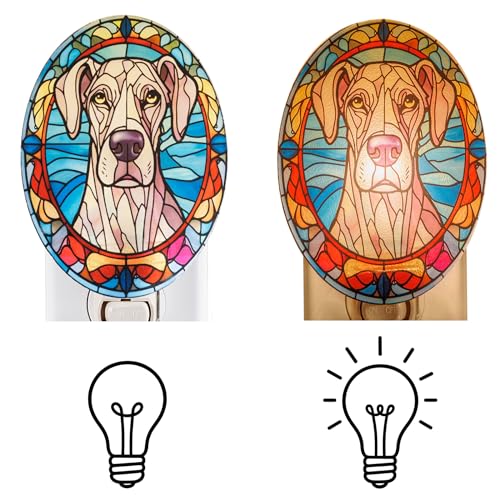 Image of Dog Night Light Great Dane, Stained Glass Styled Plug-in Wall Nightlight, Bulb Included, Pet Memorial Dog Lover Gift, Bedroom Hallway Bathroom Decor, Manual On /Off Switch