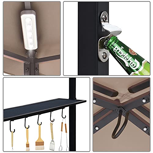 CoastShade 8\'x 5\' Grill Gazebo Double Tiered Outdoor BBQ Canopy,Grill Gazebo Shelter for Patio and Outdoor Backyard BBQ\'s with LED Light x 2 (Beige)