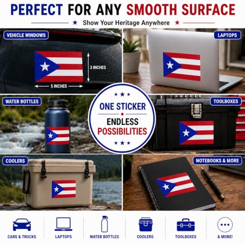 Image of Puerto Rican Flag Vinyl Flag Stickers, Car Decals, Waterproof Indoor Outdoor, Laptop Stickers, Car Bumper, Puerto Rico Flag, 5 x 3 Inches, Set of 3
