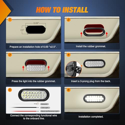 Image of Nilight 6 inch Oval Trailer Tail Light 4PCS White 24LED Back Up Reverse Lights