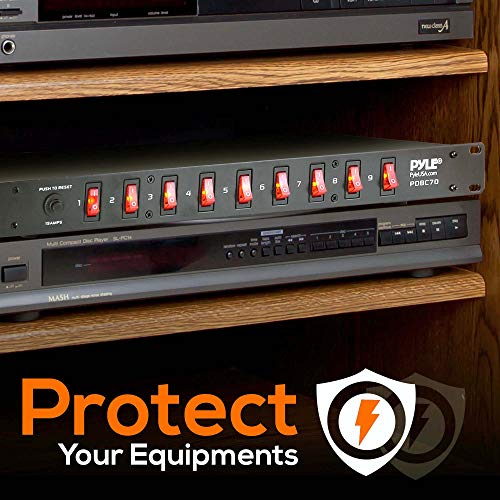 Image of PDU Power Strip Surge Protector - 150 Joule 9 Outlet Strips Surge Protector Heavy Duty Electric Extension Cord Strip - 1U Rack Mount Protection Power Outlet Strip W / 9 Front Switch - PylePro PDBC70 BLACK