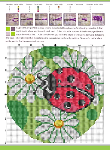 Image of LUBOT 17 inch X 17 inch Ladybug Latch Hook Kits for Adults Rug Pillow Cover with Printed Canvas Pattern Crochet Kit for Beginners