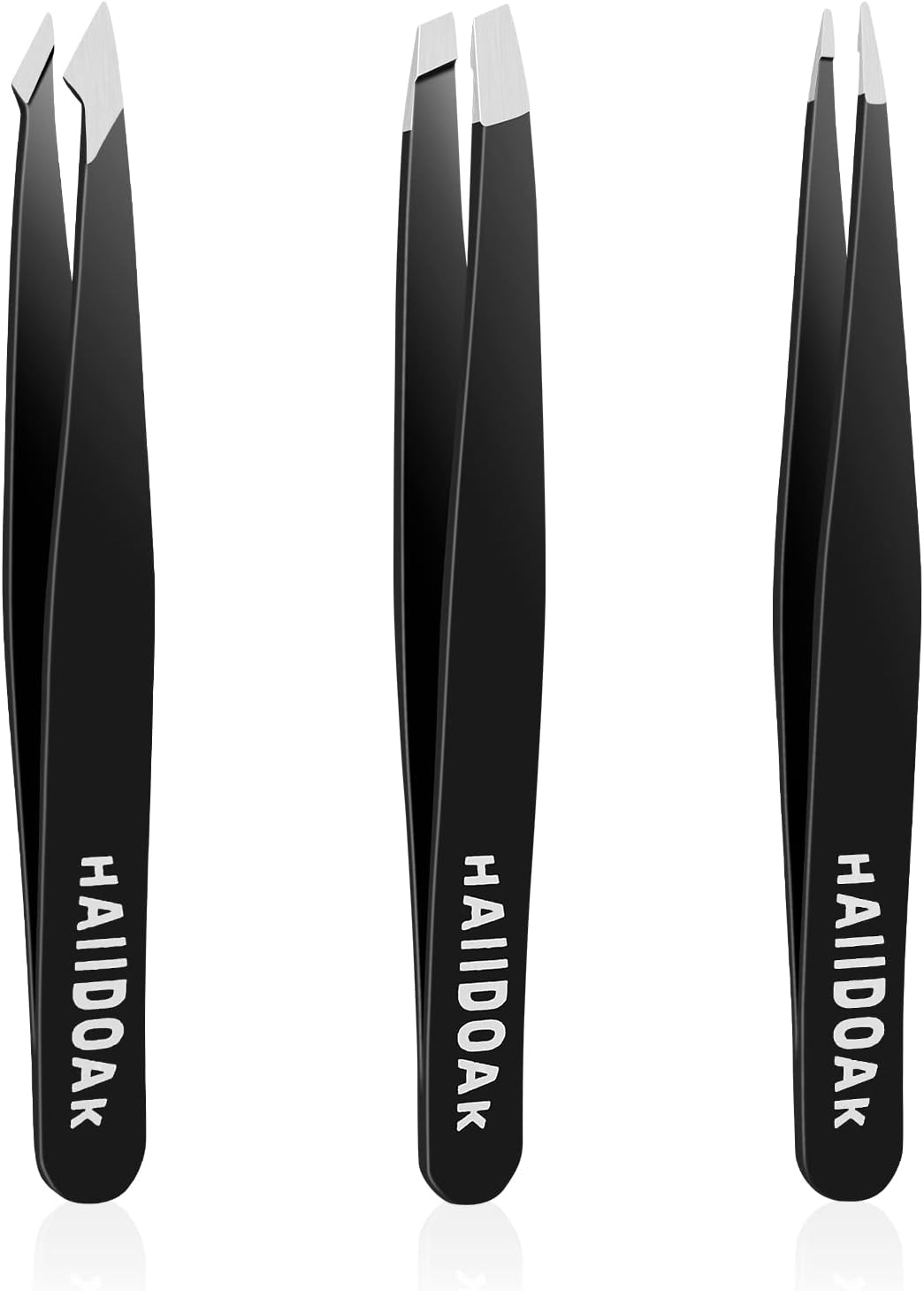 Tweezers Set, Professional Stainless Steel Tweezers for Eyebrows, Great Precision for Facial Hair, Splinter and Ingrown Hair Removal (3 Count / 3.8inch, Black)
