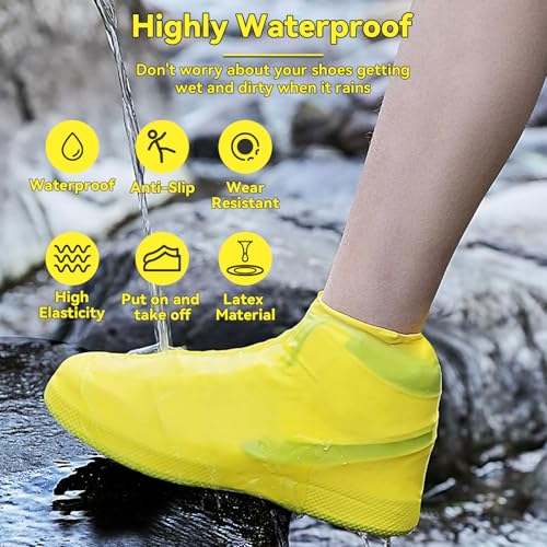 yolzhxe 4 Paar Schuhüberzieher Wasserdicht, Silikon Regenschutz Schuhe Mehrweg, Schuh Überzieher Regen Rutschfest, Regen Schuhüberzieher, Überziehschuhe für Regen Schnee Strand Matschige Straßen, L