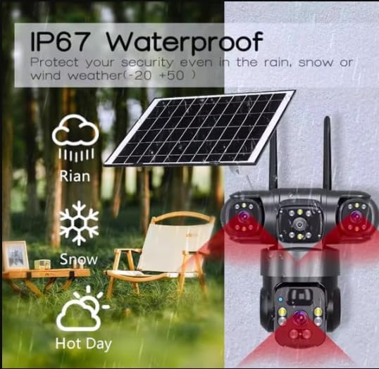 Image of DDLC 3 Lens Solar Powered Outdoor Security Camera | WiFi PTZ Camera for Home | Pan Tilt Zoom | Night Vision | Motion Detection | Mobile App