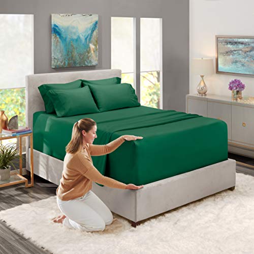 Image of Hearth & Harbor Extra Deep Pocket Sheet Sets, Luxury Soft 6 Piece Bed Sheet Set Fits Mattress 18-24 Inches - King, Hunter Green