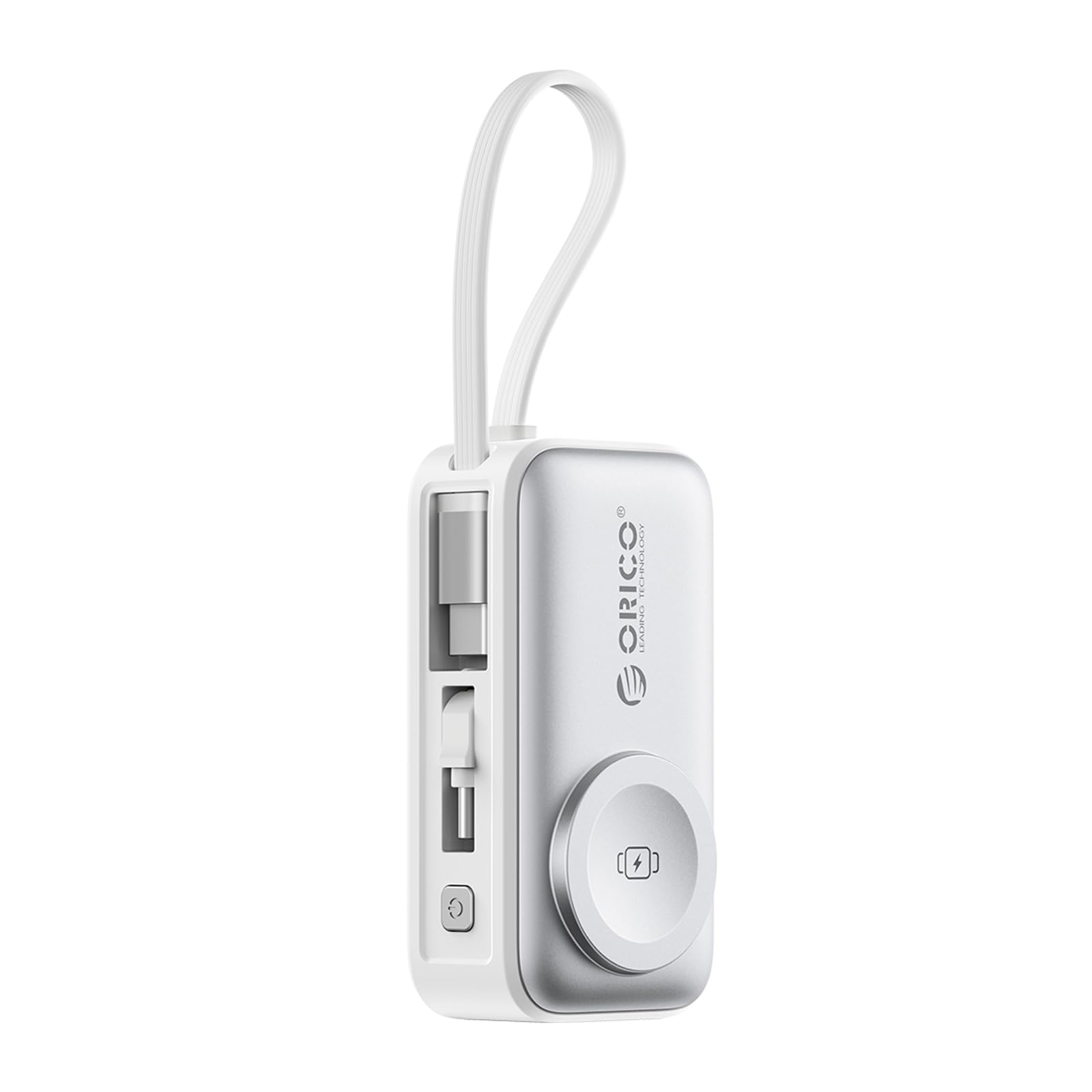 ORICO Mini Powerbank 5000mAh Weiß, Kompatibel mit Apple Watch und iPhone | PD 22,5W Schnellladung, Aufstellständer, nur Apple Watch Ladefunktion, klappbarer USB-Stecker, integriertes USB-C Kabel
