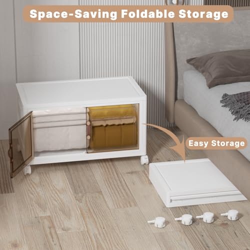 Image of UAMFURI Stackable Storage Bins with Lids, 168QT Closet Organizers and Storage Cabinet with Doors & Wheels, Lockable Plastic Foldable Drawers for Bedroom Dorm Office Garage(168QT*1,White)