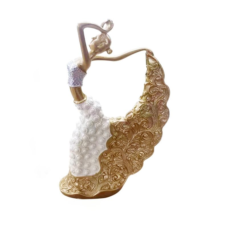 Bliss Parcel Ornamental Indian Dancer Statue for Home Decor, 30 cm, Antique Gold (white)