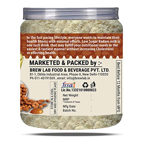 Image of Brew Lab Instant Low Sugar Badam Milk Powder || with Kesar and Real Badam Pieces || 250gm
