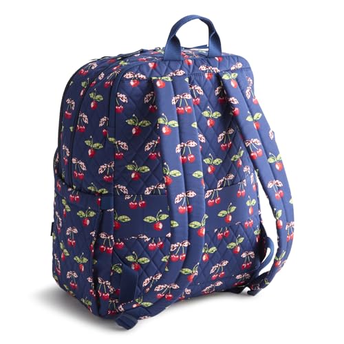 Image of Vera Bradley Women's Premium Cotton Large Bancroft Backpack - 15 inch Laptop & Trolley Sleeves - Cherry Picking, 28L