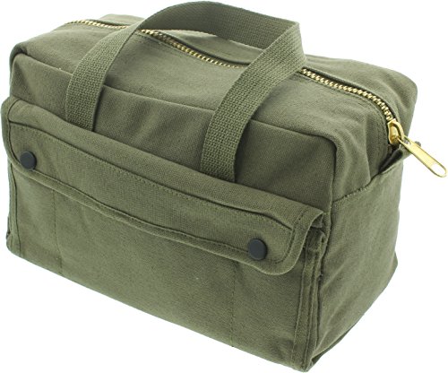 Heavy Duty Military Small Mechanics Tool Bag (11" x 7" x 6") by Army Universe (Olive - Brass Zipper)