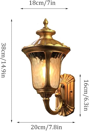 Miniatura 6 de WFZRXFC Lámpara de pared impermeable con punta de estilo europeo para exteriores, pantalla de vidrio granulado de agua, aplique de pared para