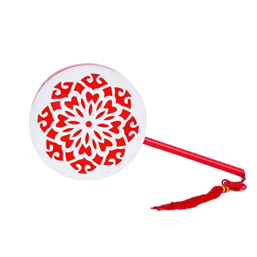 HCZKIUJY Cowhide Reba Drum, Taiping Drum, Tibetan Folk Drum, Children's Performance, Handle Drum, Including Drumstick (23CM)