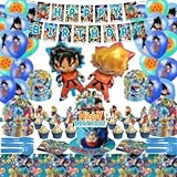 125 Pcs Party Supplies Set- Included Birthday Banner,Cake Topper,Cupcake Topper,Latex Balloon,Foil Balloon，Knife,Fork,Spoon,Dinner Plate,Napkin,Tablecloth,Boys And Girls Party Supplies Toys Set