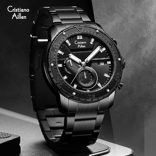 Image of Men's Analog Chronograph Watch for Men with Date Display, Luminous Hands, Water Resistant, Black Dial, Stainless Steel Strap, Casual & Formal Wrist Watch