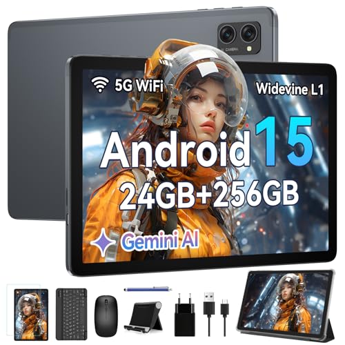 KINGRID Android 15 Tablet in Offerta - 10 Pollici 24 GB RAM+ 256GB ROM(2 TB TF), Octa-Core, 5000 mAh, 8MP+5MP, Gemini AI, Widevine L1, 5G WIFI, GPS, Face ID, 3.5mm Jack Port, Tablet con Pennino