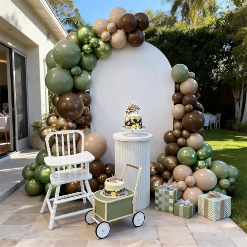 Image of FunHot Sage Green Brown Balloons, 50 Pcs Safari Balloons, Metallic Green Apricot Latex Balloon, 12 Inch Jungle Balloon for Boy Baby Shower Forest Birthday Camo Wild Woodland Party Decorations