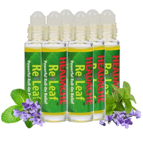 Headache Re Leaf All-Natural Aromatherapy, Comforting for Tension Headaches, Throbbing Headaches and Stress, Roll-on for Relaxation and Comfort – 6 Pack