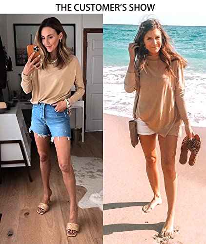 Liyohon Oversized T Shirts For Women Tunic Tops To Wear With Leggings Long Sleeve Fall Sweaters Dressy Tops Khaki-S #TOP4