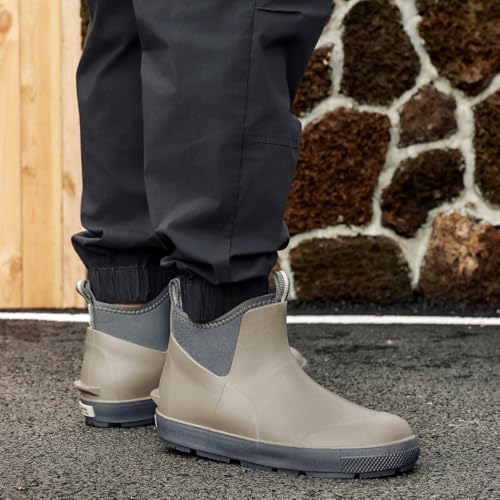 Men's Deck Boots, Waterproof Ankle Rain Boots with Anti-Slip Traction, Rubber Garden & Fishing Boots for Boating, Camping, Farming & Outdoor Work 5