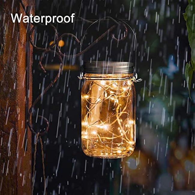 Urvoix Solar Mason Jar Lights - 8 Pack 30 Led Waterproof Jar Lids String Lights with 8 Handle (Jars Not Included), Perfect for Outdoor Garden Backyard Decorations