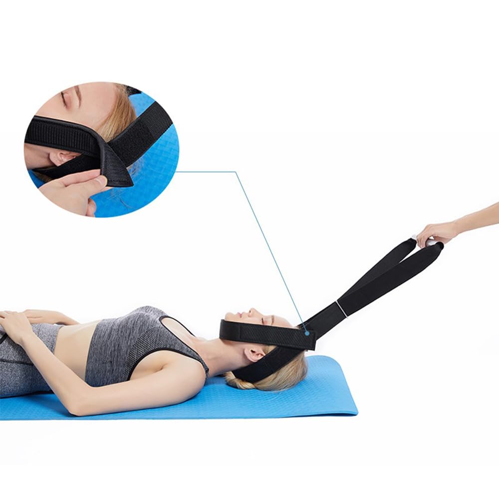 Correa para Estirar el Cuello,Herramienta de tracción de descompresión quiropráctica de la Columna Vertebral,Dispositivo de tracción Cervical del Cuello,Cinturón de tracción Fisioterapia-Negro