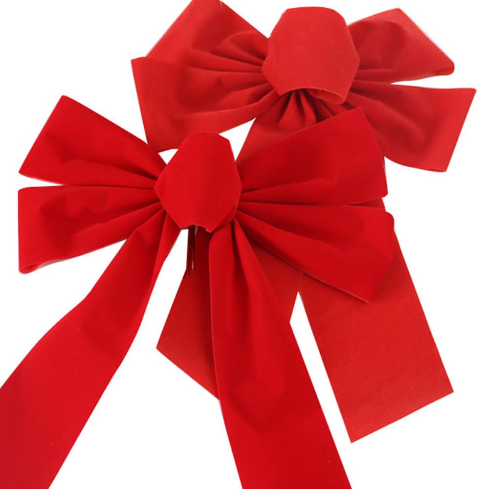 Lot de 24 nœuds de Noël en velours, décorations à suspendre, 23 x 27 cm, rouge