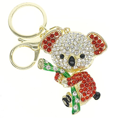 Cooplay Cute Lovely Fashion Koala Bear Animal Diamond Crystal Rhinestone Gold Crystal Keychain Charm Pendent Beautiful Accessories for Girl Women Purse Handbag Key Bag Keyrings Charm (Red)