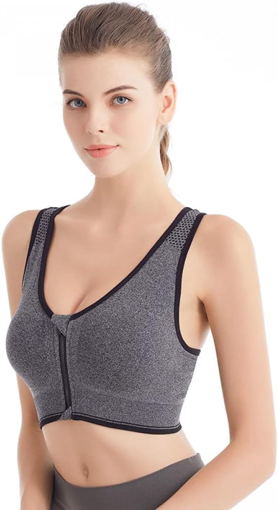DTTONG Women Zipper Push Up Sports Bras,2XL Padded Wirefree Breathable Sports Running Tops,Fitness Gym Yoga Sports Bra Top