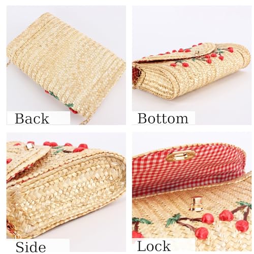 Straw Crossbody Purses for Women Summer Straw Purse Vacation Beach Shoulder Bags Envelope Woven Cherry Clutch Handbags4