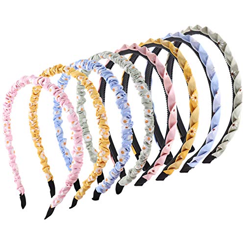 Multicolor Skinny Floral Headbands Protection Resin Teeth Comb Hairbands Non-slip Elastic Thin Hair Hoop Retro Hair Accessory for Women Girls