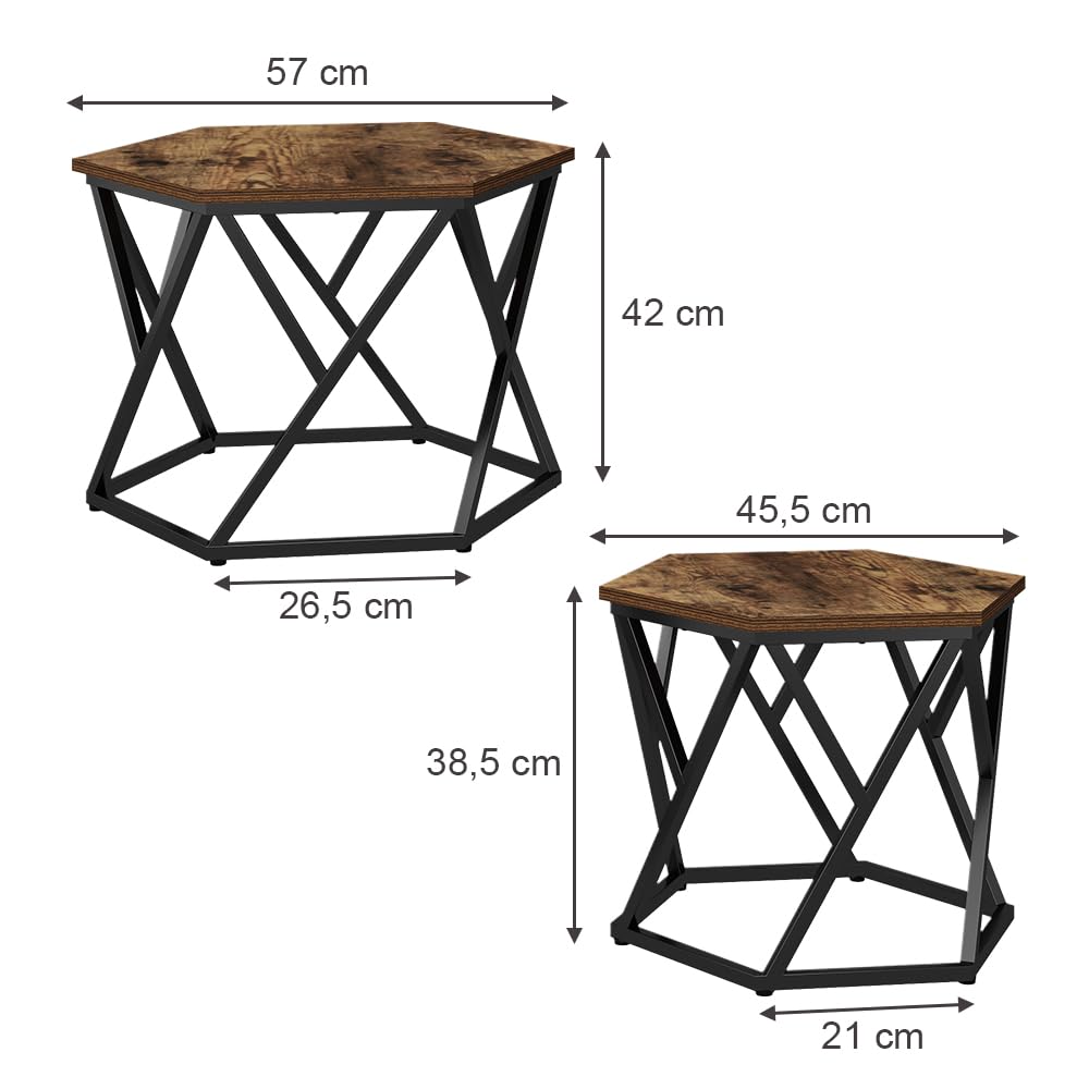 Vicco Couchtisch-Set Fyrk, Eiche rustikal, 57 x 57 cm 2er-Set, platzsparend zusammenklappbar und vielseitig kombinierbar