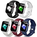 Easuny Compatible with Apple Watch Band 45mm 44mm 42mm Women Men - Soft Sport Silicone Wristbands Strap Replacement for iWatch Bands SE Series 7 6 5 4 3 2 1,5 Pack of Black Gray Dark-Blue Wine White