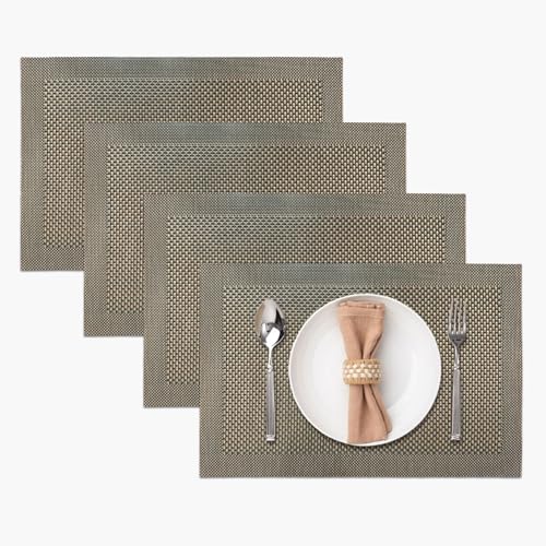 Image of Amazon Brand - Umi PVC Vinyl Box Design Placemat ST0000434 - Heat Resistant, Wipe Clean, Anti-Skid Table Mats for Dining Table, KitchenHome Decor (30x45 CM Brown Set of 4)