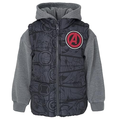 Marvel Avengers Iron Man Thor Captain America Zip Up Vest 2fer Jacket and Pullover Fleece Hoodie Toddler to Big Kid2