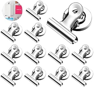 GOOHOME 12 Pack Magnetic Clips Magnets Clips Strong Scratch Free Fridge Magnets Magnetic Metal Bulldog Clips for Whiteboard School Teaching Home Office Kitchen