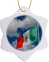 3 inch Snowflake Porcelain Ornament - Mexican Flag Flying in Downtown San Miguel in Cozumel, Mexico. Michele Westmorland - Flags