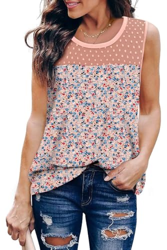 KISSMODA Womens Flora Print Tank Tops Ribbed Summer Shirt Sleeveless Summer Casual Women Blouses(S-3XL)