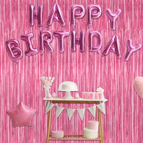 Image of 2 Pack Pink Party Decorations, 3.28 FT x 7.05 FT Pink Backdrop, Metallic Tinsel Backdrop Fringe Curtains Backdrop Curtains, Photo Backdrop Party Supplies Birthday Party Decorationsay Party Decorations